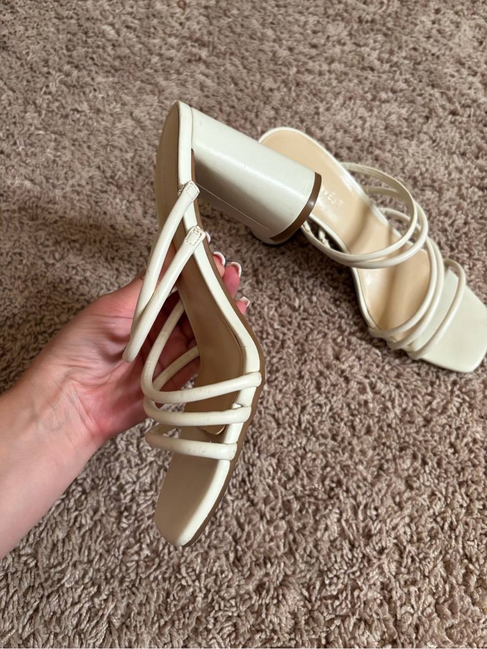 Nine West Strappy Cream Block Heel Sandals - Picture 4 of 7